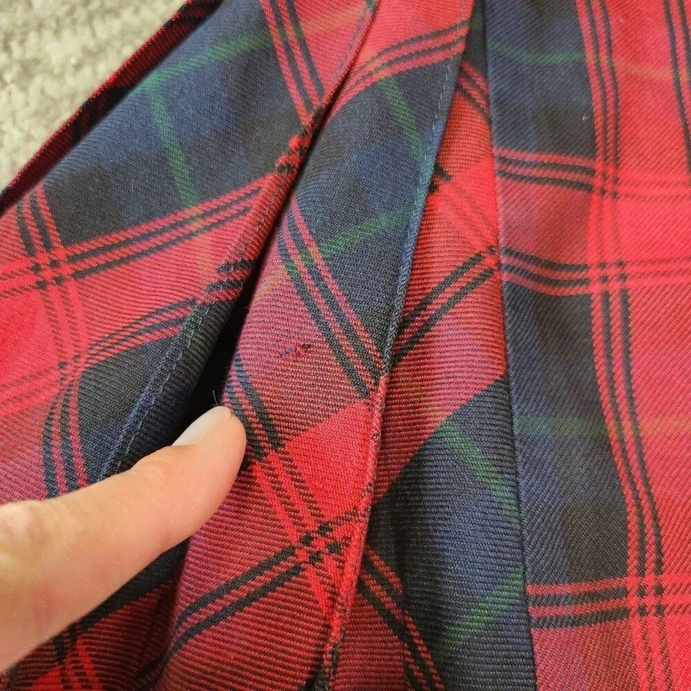 Lands' End girls pleat plaid uniform skirt skort red size 8